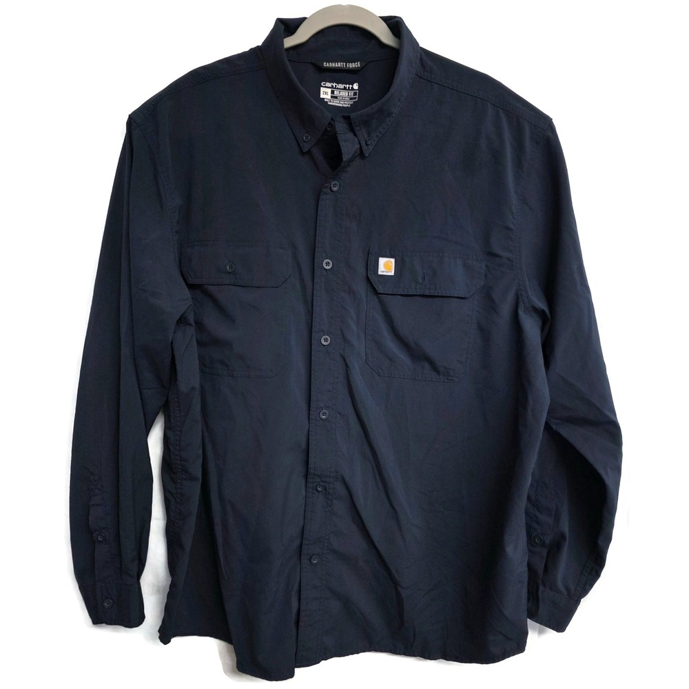 Carhartt Force Mens 2XL Relaxed Fit Long Sleeve Button Down Shirt Navy TW5291-M